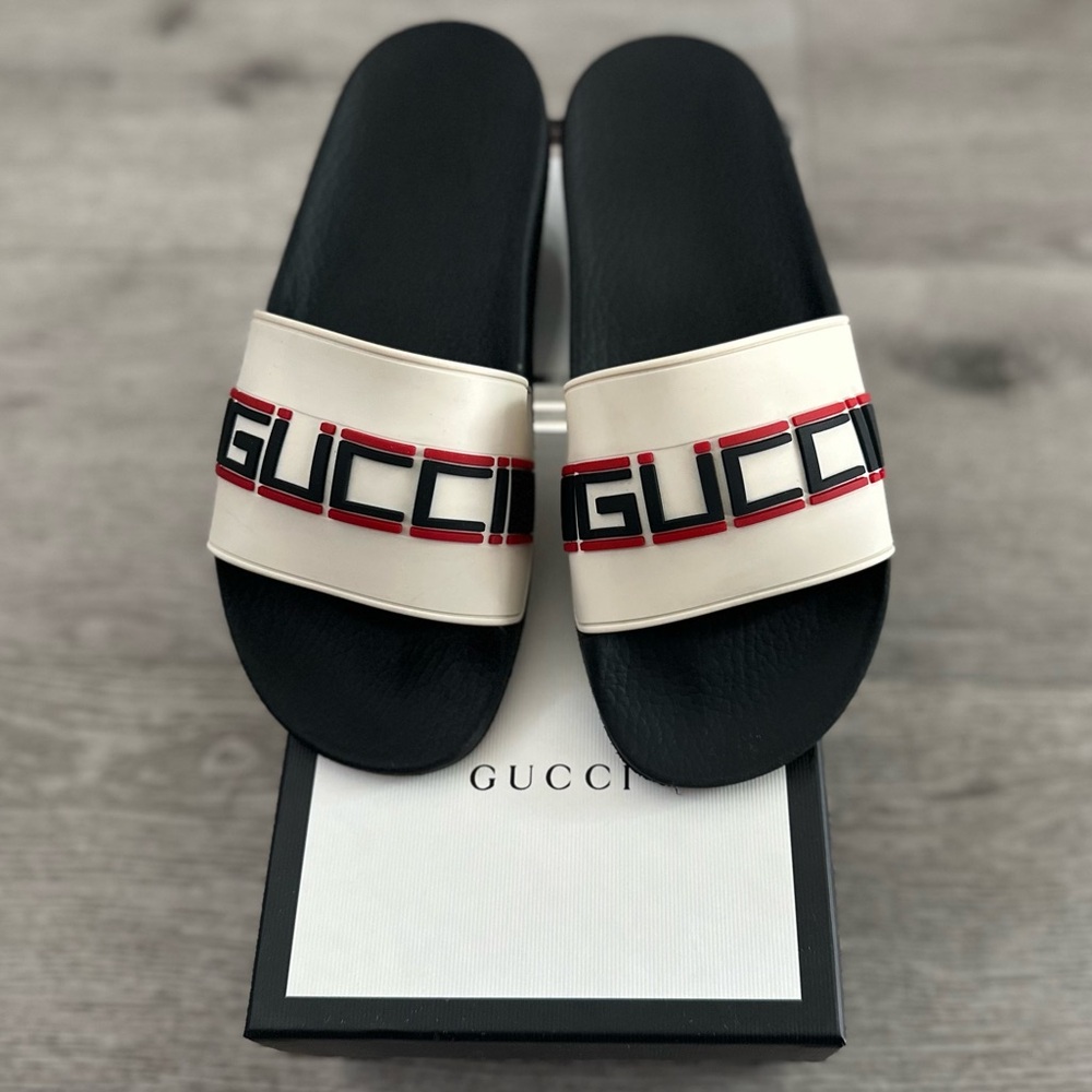Gucci Stripe Rubber Slide Sandal Size:38